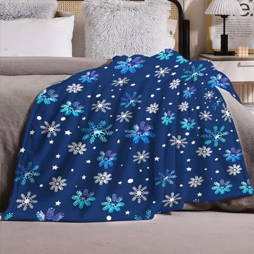 Kuscheldecke Blauer Stern Weiß Decke Flanell Decken für Sofa Kuscheldecken Flauschig Sofadecken Weich Decke für Sofa Waschbar Tagesdecke Warm Wohnzimmerdecke 150x200cm