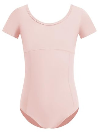 ZYXWVU Body Danza Classica Bambina con Maniche Corte e Scollo Tondo per Balletto e Ginnastica, 7014-rosa, 10-12 anni