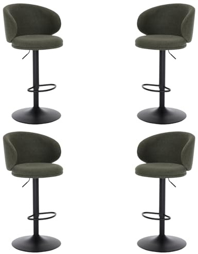 chairus 4PCS Tabourets de Bar, Chaise Haute Cuisine, Pivotant, Vert | Style Moderne, Tissu de Lin, Réglable en Hauteur, Dossier Incurvé, Coussin Rembourré, pour Ilot Central