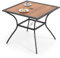 COSTWAY Table de Jardin Carrée pour 4 Personnes, Table Bistrot avec Trou pour Parasol Réglable Plateau en Bois Cadre en Métal, Table d’Extérieur pour Patio Piscine Terrasse