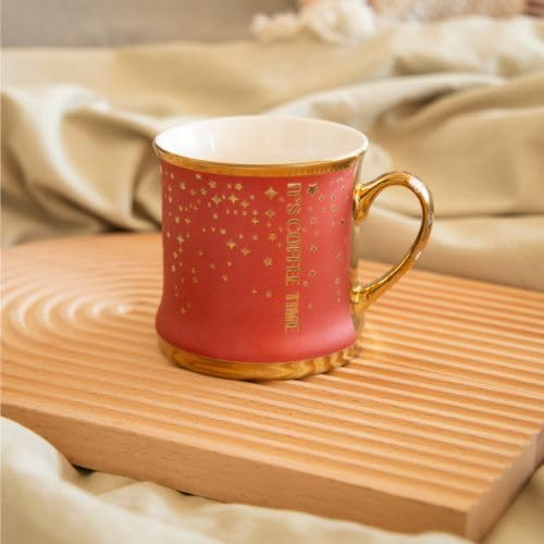 FABFINDS It’s Coffee Time Ceramic Mug 350ml Gold Finish Printed Coffee Cup, Stylish Assorted Designs, Durable Ceramic, Gift for Home or Office, Tea & Hot Drink Mug (1, Sunset Rose)