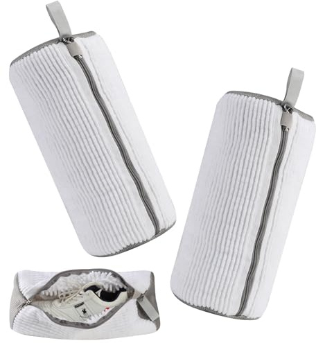 GWJX Sacchetti per lavare le scarpe, per lavatrice, 2 sacchetti, riutilizzabili, con chiusura lampo, in peluche, adatti sia per le scarpe che per la lavatrice (bianco)