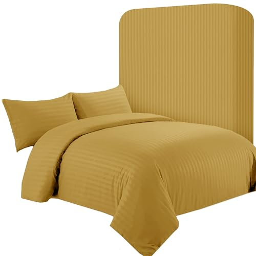 AR Ware Super King Satin Stripe Duvet Cover Set – 4 Pcs Ochre Soft, Hotel-Style Bedding Set with 2 Pillowcases and 1 Fitted Sheet