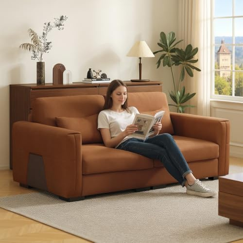 OLEYLUCKIDEA Big Sofa 196 * 98 * 90cm in Lederoptik, Bequeme 2-Sitzer-Sofa mit Weicher Polsterung und Armlehnen,viele Kissen,Morden Couch für Wohnzimmer, Büro