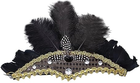 Uqezagpa Ethnische Halloween-Stirnbänder mit Pailletten und Federn, auffällig für Damen, Stirnband für Hochzeit, Party, ethnisch für Frauen