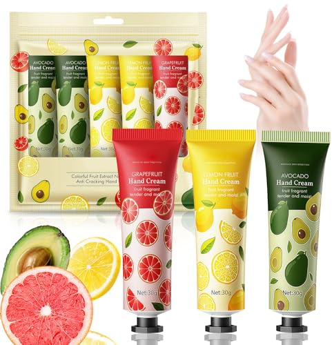 Handcreme Set 5er Pack,Feuchtigkeitsspendende Handcreme Geschenkset für Frauen und Männer,Pflege für Trockene Hände,Duft Hand-creme Reisegröße,Handpflege Creme mit Verschiedenen Düften