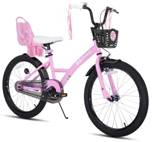 KEANO JOYSTAR Zinnia 20 Zoll Kinderfahrrad für Mädchen von 8-11 Jahren, 20 Zoll Mädchenfahrrad mit Stützrädern & Korb& Luftschlangen,Rosa