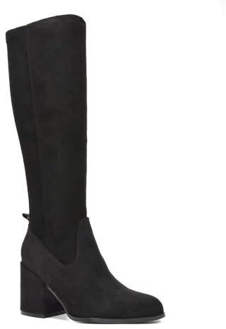 ESSEX GLAM Women's Knee High Boots Block Heel Stretch Calf Fit Faux Suede Zip Size 3-8