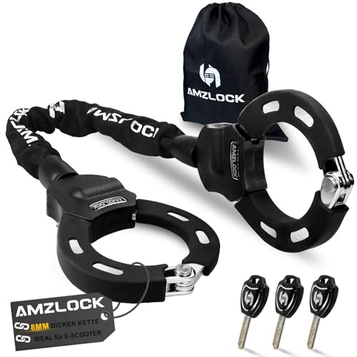 AMZLOCK E Scooter Schloss, 8 mm Handschellenschloss für E-Roller, Fahrrad | Robustes Kettenschloss mit 3 Schlüsseln, 75cm / 1,6kg Hochsicheres Fahrradschloss, Ideal für Elektroscooter, Motorrad