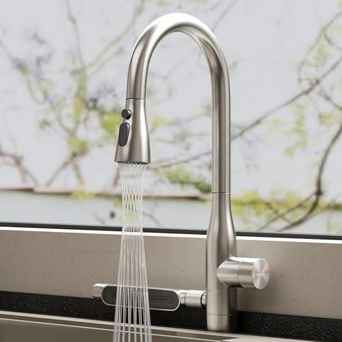 doporro Wasserhahn Küche Hochdruck, Küchenarmatur ausziehbar mit Brause | Spültischarmatur Küche aus Edelstahl, Armatur Küche 360 Grad schwenkbar, 5 Strahlarten, Mischbatterie Turnix-03