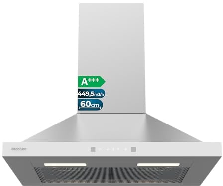 Cecotec Pyramiden-Dunstabzugshaube 60cm Bolero Flux PT 604400 Inox A+++, 449,5 m³/h, Energieklasse A+++, Booster mit hoher Effizienz und innovativer Technologie für moderne Küchen