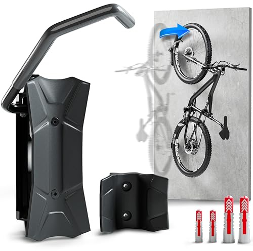 Borgen Soporte Bicicleta Pared Giratorio hasta 35 kg – Soporte Bici Vertical Ahorra Espacio – Incl. Tacos Fischer DuoPower para Montaje Seguro – Embalaje sin plástico