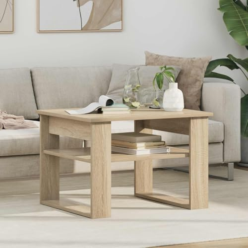 QUAHEAS Couchtisch Sonoma-Eiche 64x54x44cm, Holzwerkstoff, modern, rechteckig, langlebig, mit Ablage, für Wohnzimmer