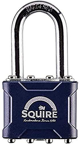 Henry Squire Stronglock Laminated Long Shackle 4 Pin Double Locking Padlock, 1.5-inch Shackle Length,Black