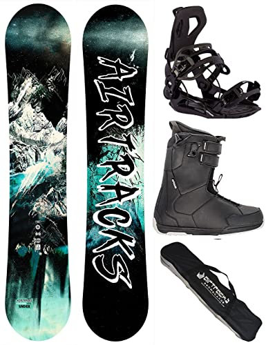 Airtracks Herren Snowboard Set - Under Flat Zero Rocker Snowboard Wide 156 - Softbindung Master - Softboots Master QL 41 - SB Bag