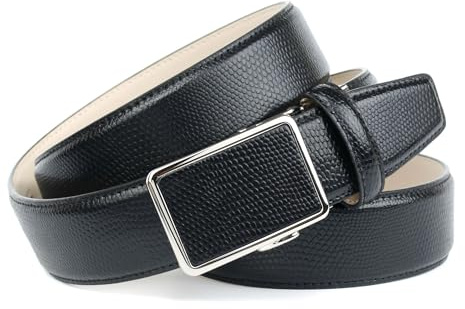 Anthoni Crown Ledergürtel Herren, Schwarz in Reptilien Prägung, Automatik Schnalle, Gürtel ohne Löcher, Breite 3,5 cm, für Herrenanzug, Herrenhose oder Jeans, kürzbar, Modell 17V10
