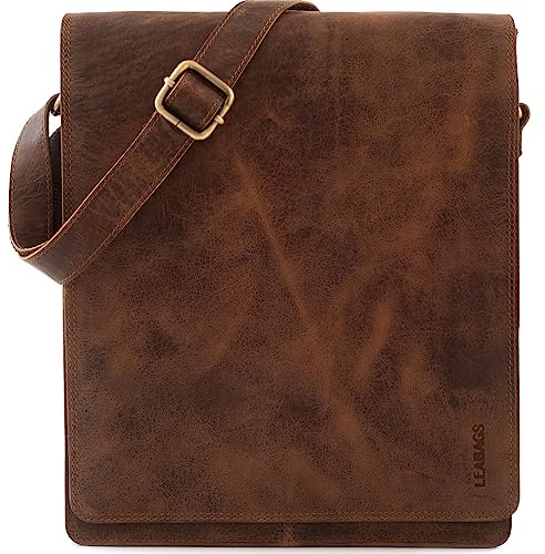 LEABAGS London Umhängetasche Herren Leder – Herrentasche zum Umhängen Echtes Leder 32x26x8 cm Kleine Schultertasche Vintage