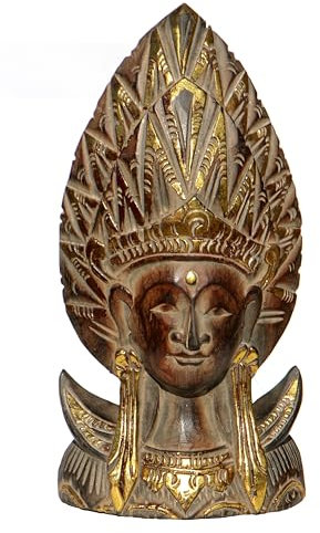 Wogeka - 40 cm Dewi Stand Maske - Handarbeit aus Holz zur Deko - Feng Shui Asien Gold Buddha Maske38