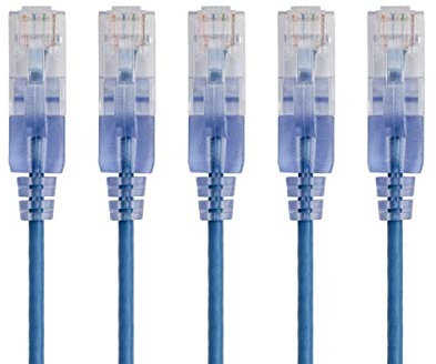 Monoprice - Lot de 5 câbles de raccordement Ethernet SlimRun Cat6A – snagless RJ45 UTP Fil de cuivre Nu 10 G 30 AWG 0,6 m Bleu