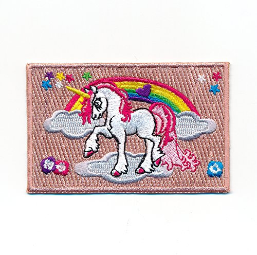 60 x 35 mm Einhorn Unicorn Pegasus Regenbogen Kinder Aufnäher Aufbügler 1069 B