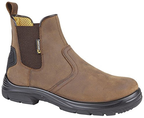 Grafter Mens Wide EEE Fit Water Repellent Safety Dealer Chelsea Ankle Work Boots Shoes Size 6-13 - Brown - UK 8 (42)