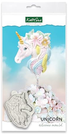 Katy Sue Unicorn Silicone Mould for Cake Decorating & Crafting for Fondant, Sugar Paste, Gum Paste, Soap, Air Dry Clay. Makes a Unicorn's Head Featuring Horn, Long Mane & Flowers. 120 x 80 Millimetres