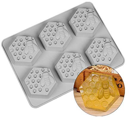 Voarge 6 Loch Biene Und Waben Muster Seife Silikon-Formen, für Seife, handgefertigt, für Schokolade, Pudding, Fondant, Mousse, Kuchendekoration, DIY Kuchen-Formen Süße Süßigkeiten-Schokolade