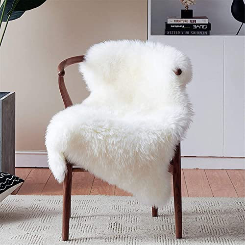HEQUN Faux Lammfell Schaffell Teppich Kunstfell Dekofell Lammfellimitat Teppich Longhair Fell Nachahmung Wolle Bettvorleger Sofa Matte (50 x 80 cm, Weiß)