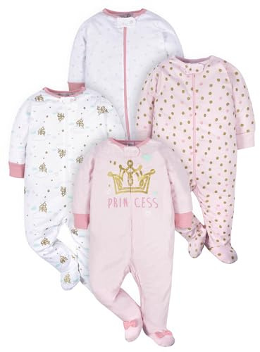 Gerber - Juego de 4 pijamas con diseño de castillo, con cremallera frontal para bebé niño con puños de manoplas