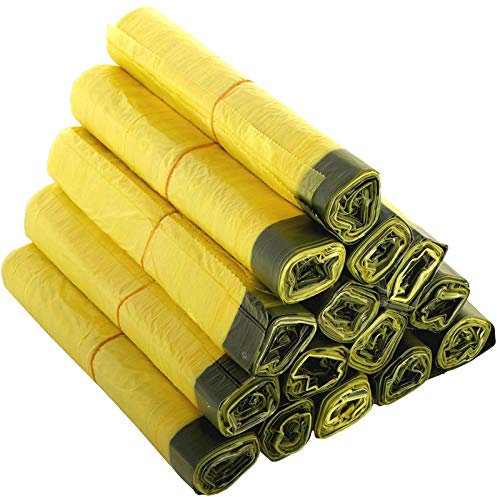 KK Verpackungen Sac jaune | 10 rouleaux de 13 sacs jaunes chacun | 130 sacs recyclables selon le Dual System Germany avec cordon de serrage | Sac poubelle d'un volume de 90 L et fabriqué en film LDPE