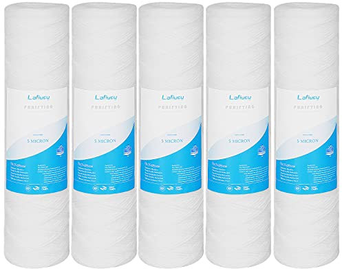 Lafiucy Cartuccia filtro per acqua di sedimenti avvolti da 5 micron, confezione da 5, per filtrazione di sedimenti da 10 pollici x 2,5 pollici per l'intera casa