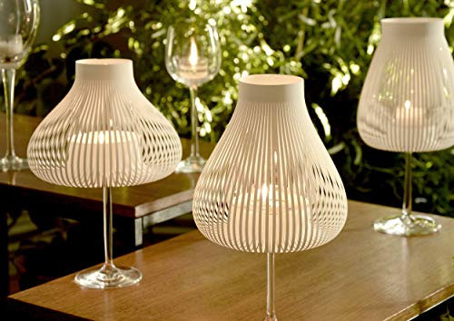 MISS MOLLY 4er Set WEIß, Lampenschirme für Weingläser, Jubiläum Verlobung Hochzeit Dekoration, Ostern Tischdeko, Weinzubehör, originelles Geschenk für Weinliebhaber, excl. Weinglas