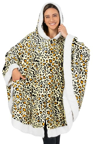 PAVILIA Angel Wrap Kapuzendecke, Sherpa gefütterte tragbare Decke Damen, gemütlicher Poncho, Überwurf für Erwachsene, Plüsch, warmer Umhang, Schal mit Taschen, Kapuze, Geschenk für Frau Mutter,