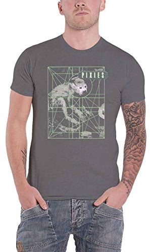Pixies T Shirt Doolittle Monkey Grid Band Logo Official Mens Charcoal Grey S