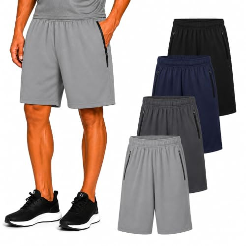 Essential Elements Herren Basketball-Shorts – Athletic Gym Sport Shorts mit Taschen für Männer 4er Pack, Set E, Mittel