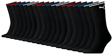 PUMA Sportsocken Tennissocken Crew Socken Stripe Tennis Socken Unisex 9 Paar, Farbe:Black, Socken & Strümpfe:43-46