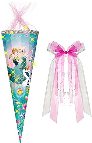 alles-meine.de GmbH mit 3-D Glitzer Effekt ! - Schultüte - die Eiskönigin - Frozen - 85 cm / 12 eckig - incl. große Schleife - Organza Abschluß - Zuckertüte - mit/ohne Kuns..