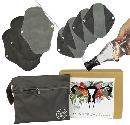 CuloClean 7er pack (4S + 3M) Waschbare Slipeinlagen mit Flügeln aus Bambusfaser. Wiederverwendbare Binden aus atmungsaktivem und wasserdichtem Stoff + Reisebeutel + Po Dusche