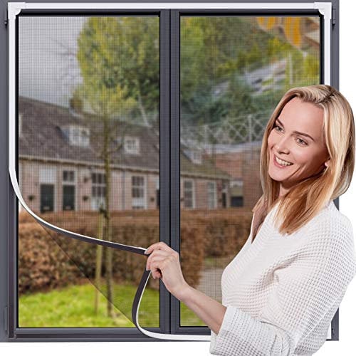Magnetic Window Screen,UtauHom Fly Screen for Windows Max Size 190 x 120cm,Fiberglass Mesh Easy Installation Prevents Insects/Flies/Mosquitoes from Entering The Room(White Frame with Grey Net)