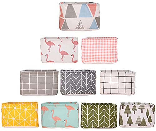 Viesap Leinen Speicher Organizer Sets,10 Stück Aufbewahrungskorb,Organizer mit Griffen,Faltbare Wasserdicht,100% Leinen & Baumwollgewebe Aufbewahrungsbehälter,für Regale&Schreibtische-20.5*16.4*13.5cm