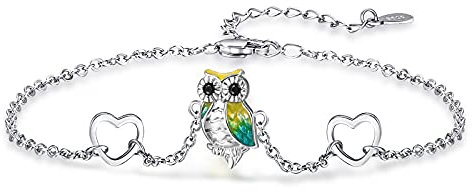 KINGWHYTE Eule Armband 925 Sterling Silber Tierarmband Eulenschmuck Geschenke für Frauen Mädchen Freund