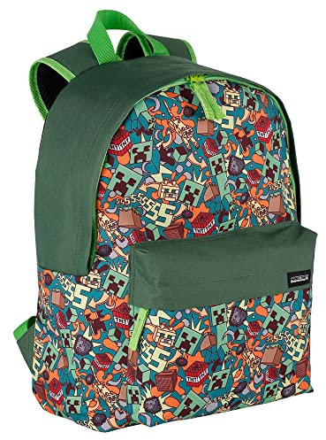 Mochila Escolar - Minecraft - Crazy - Compartimento Principal y Bolsillo Frontal - Adaptable a Carro - Portaordenador e Interior Forrado - Tirantes y Espalda Acolchados - 39 x 30 x 14 cm - Toybags