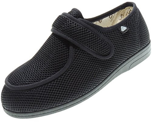 Zapatillas Ancho Especial Hombre y Mujer - Babuchas Rejilla Nailon y Tratamiento Antibacteriano - Pies Delicados Diabéticos y Posoperatorio - Celia-Ruiz Wallaby. Negro Talla 48