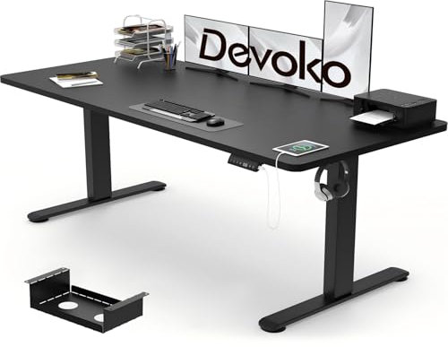Devoko Electric Standing Desk 160 x 80cm with USB Charging Height Adjustable with Desktop Sit Stand Up Heavy Duty Steel 3 Memory Smart Pannel(Black)