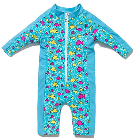 Mazuliso Baby Junge Badeanzug UPF50+ EIN Stück Lange Ärmel Sonnenanzug MIT Einem Reißverschluss(SeeBU,86-92 cm)