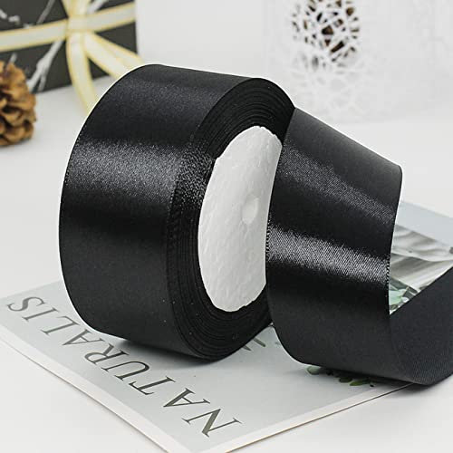 Ainmto 22m X 38mm Schwarze Satinband,2 Rollen Schwarze Schleifenband,Dekoration Bänder,Geschenkband Breit,Stoffband für Hochzeit