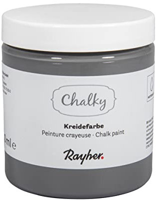 Rayher Chalky, Kreidefarbe auf Wasserbasis, dunkelgrau, für Shabby-Chic, Vintage- und Landhaus-Stil-Looks, Dose 230 ml, 35048570