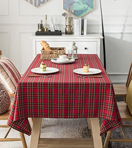 Tischdecke rot kariert Tischdecke Polyester Rechteck kariert Tischdecken schottischen Tartan Plaid Tischdecke für Dinner, Silvester, Esszimmer(140 x 200 cm)