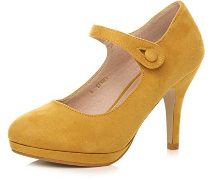 AJVANI Womens Ladies mid high Heel Mary Jane Evening Work Platform Bridal Party Prom Court Shoes Size.
