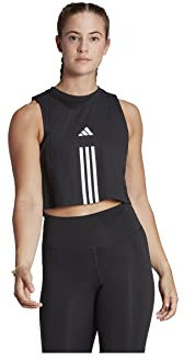 adidas Damen Train Essentials Train Cotton 3-Stripes Crop Tank Top, Black/White, S